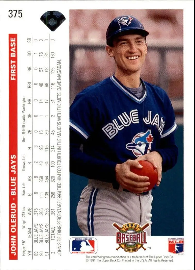 John Olerud 1992 Upper Deck MLB #375 Baseball Card Toronto Blue Jays