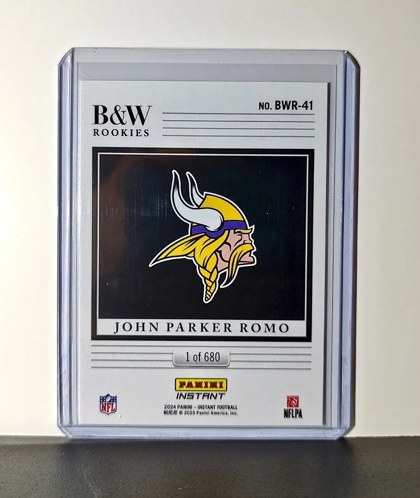 John Parker Romo 2024 Panini NFL #41 Black & White Rookies Card Vikings 1 of 680 - Football Card Single