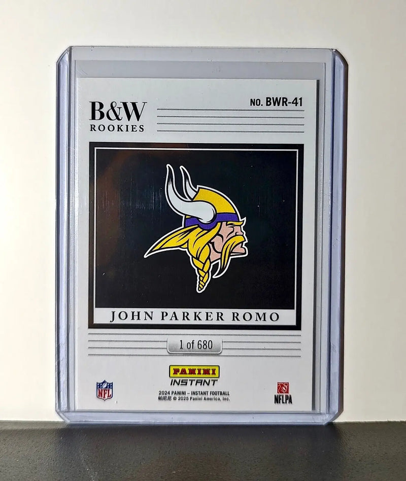 John Parker Romo 2024 Panini NFL #41 Black & White Rookies Card Vikings 1 of 680 - Football Card Single