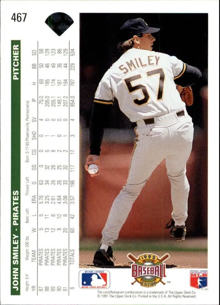 John Smiley 1992 Upper Deck MLB #467 Baseball Card Pittsburgh Pirates