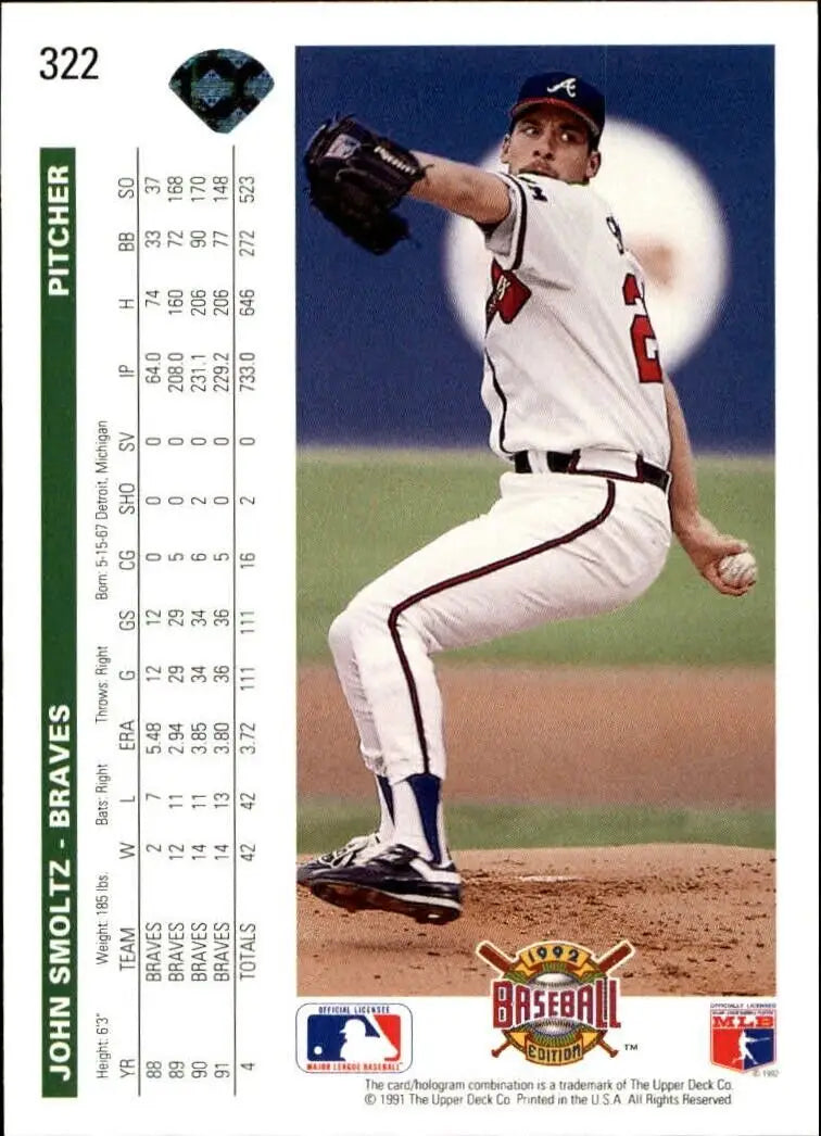 John Smoltz 1992 Upper Deck MLB #322 Baseball Card Atlanta Braves - Baseball Card Single