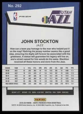 John Stockton 2019-20 Hoops Premium Stock Prizms Silver #292 Utah Jazz - Basketball Card Single