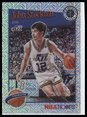 John Stockton 2019-20 Hoops Premium Stock Prizms Silver Mojo #292 Utah Jazz