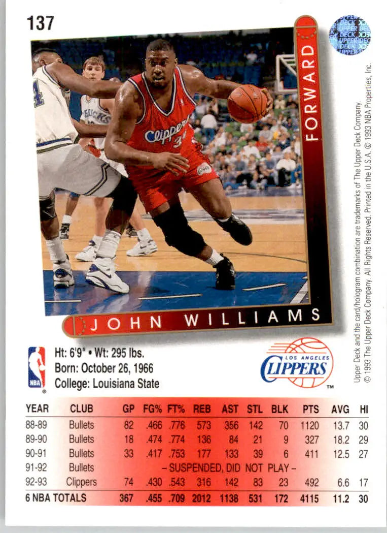 John Williams - 1993-94 Upper Deck - #137 - Basketball - Basketball Card Single