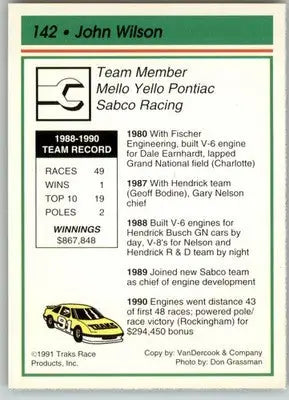 John Wilson - 1991 Traks - #142 - RC Racing - Racing Card Single