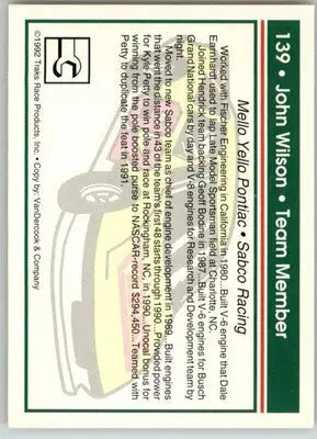 John Wilson - 1992 Traks - #139 - Racing - Racing Card Single