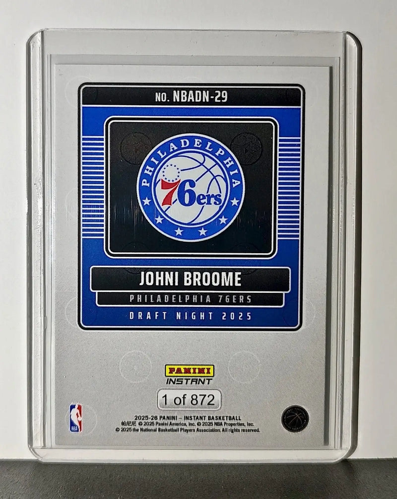 Johni Broome Rookie 2025-26 Panini NBA #29 Draft Night Card Philadelphia 76ers