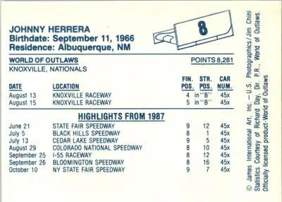 Johnny Herrera - 1987 World of Outlaws - #8 - Racing - Racing Card Single