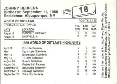 Johnny Herrera - 1989 World of Outlaws - #16 - Racing - Racing Card Single