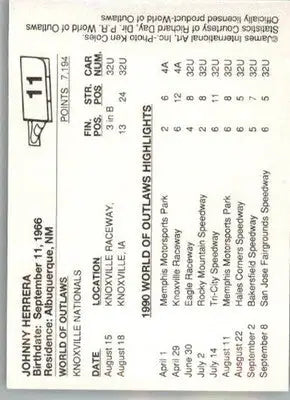 Johnny Herrera - 1990 World of Outlaws - #11 - Racing - Racing Card Single