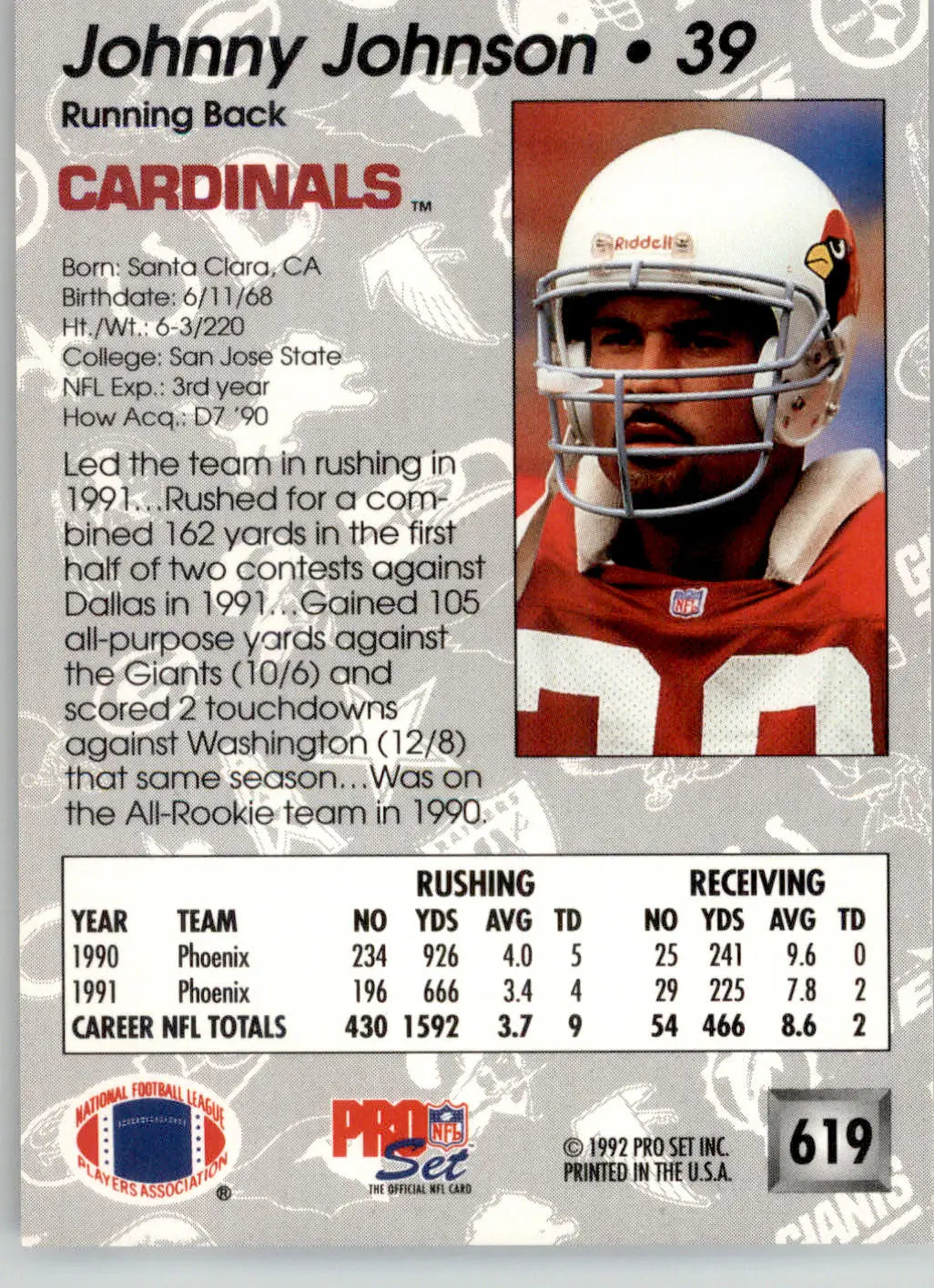 Johnny Johnson - 1992 Pro Set - #619 - Football - Football Card Single