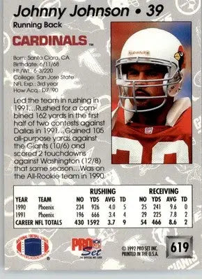 Johnny Johnson - 1992 Pro Set - #619 - Football - Football Card Single