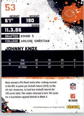 Johnny Knox - 2010 Score - #53 - Football - Football Card Single