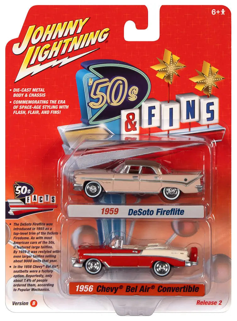 Packaged Johnny Lightning 2Car Set featuring 1959 DeSoto Fireflite and Chevy Bel Air