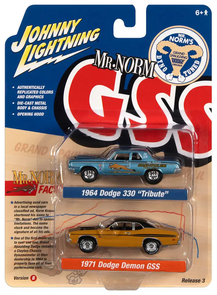 Johnny Lightning car set Series B featuring 1964 Dodge 330 and 1971 Dodge Demon toys