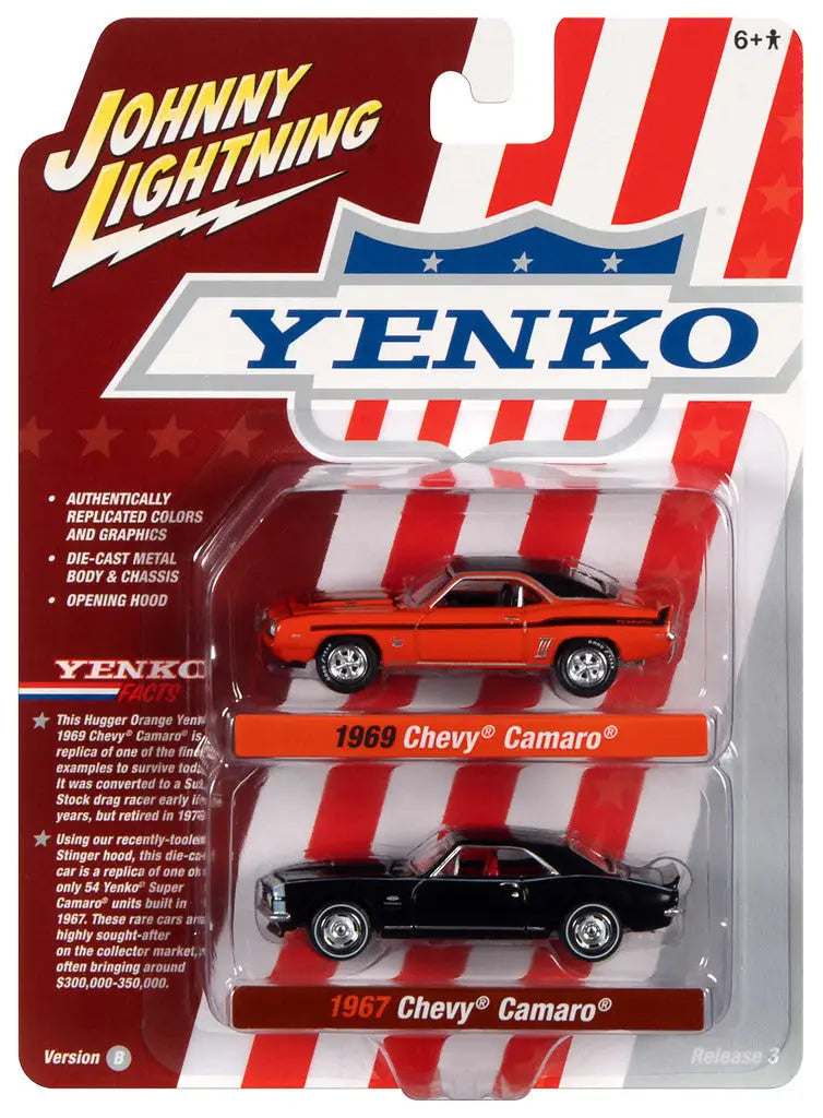 Johnny Lightning 1:64 Chevy Camaro die-cast car set series featuring 1969 and 1967 models
