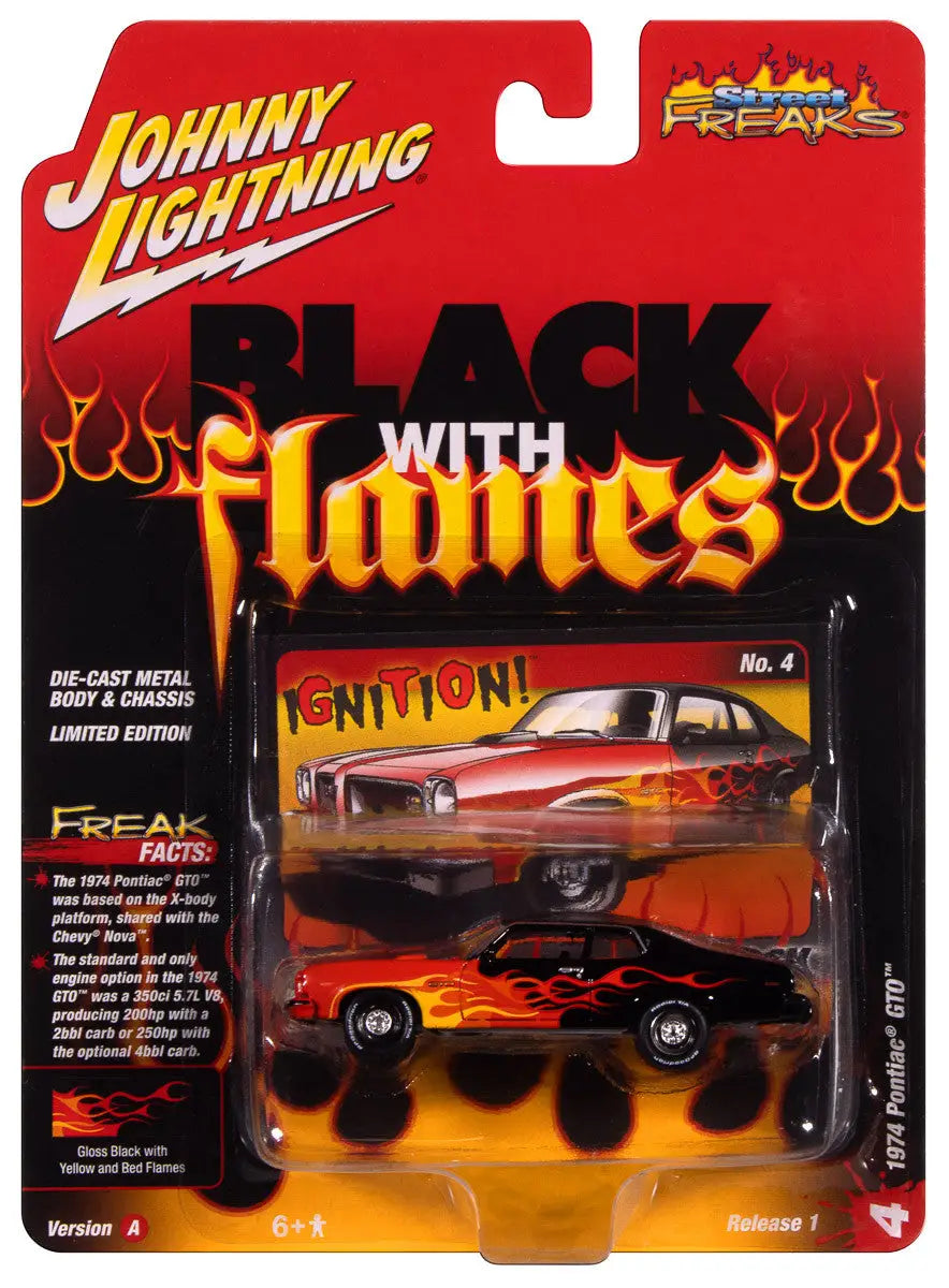 Johnny Lightning 1:64 Street Freaks Ver A 1974 Pontiac GTO Gloss Black - Collectibles