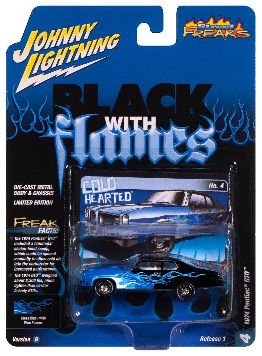 Johnny Lightning 1:64 Street Freaks Ver B 1974 Pontiac GTO Gloss Black - Collectibles