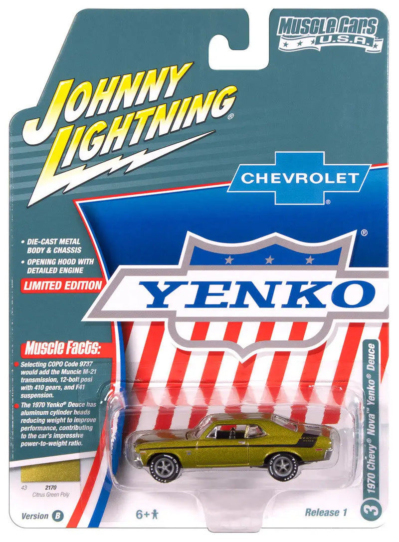 Johnny Lightning JLMC034 Muscle Car VER B 1970 Chevy Nova Yenko Deuce Green - Other