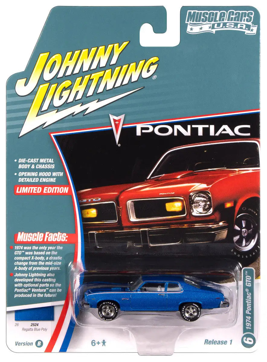 Johnny Lightning JLMC034 Muscle Car VER B 1974 Pontiac GTO Blue - Collectibles
