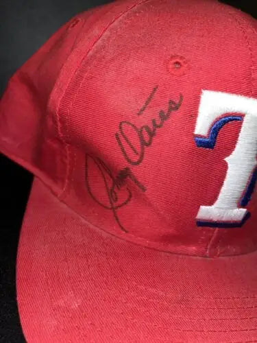 Red baseball hat cap signed by Johnny Oates, Texas Rangers Hall of Fame memorabilia