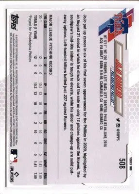 Jojo Romero Rookie 2021 Topps #508 Philadelphia Phillies - Baseball Card Single
