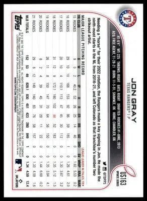 Jon Gray 2022 Topps Update #US163 Texas Rangers - Baseball Card Single
