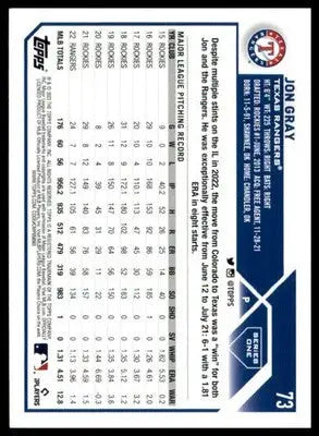 Jon Gray 2023 Topps #73 Texas Rangers - Baseball Card Single