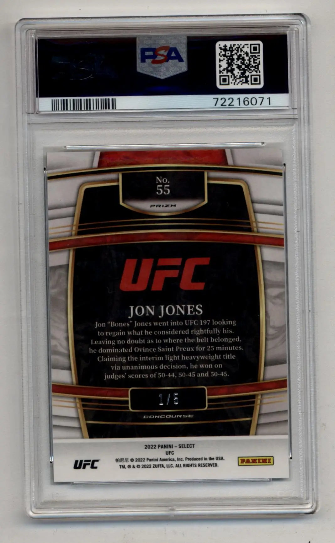 Jon Jones 2022 Select UFC #55 Green Disco 1/5 PSA 10 Gem Mint - UFC/MMA Card Single