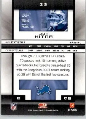 Jon Kitna - 2008 Donruss Elite - #32 - Football - Football Card Single