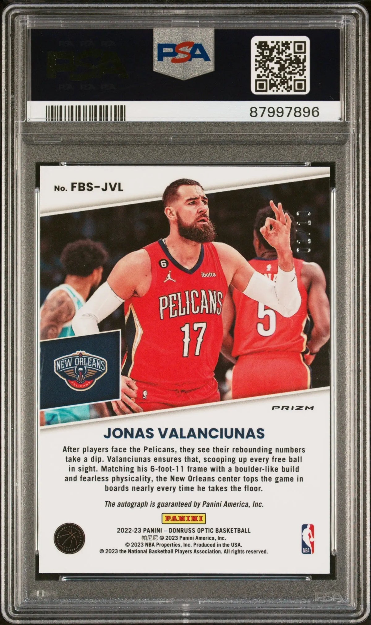 Jonas Valanciunas 2022 Donruss Optic Fast Break Gold Auto #1/10 PSA 10 Gem Mint - Basketball Card Single
