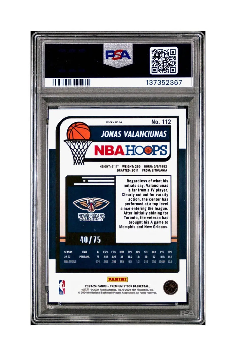 Jonas Valanciunas 2023 Panini Hoops Premium #112 40/75 Blue Pulsar PSA 10 Gem