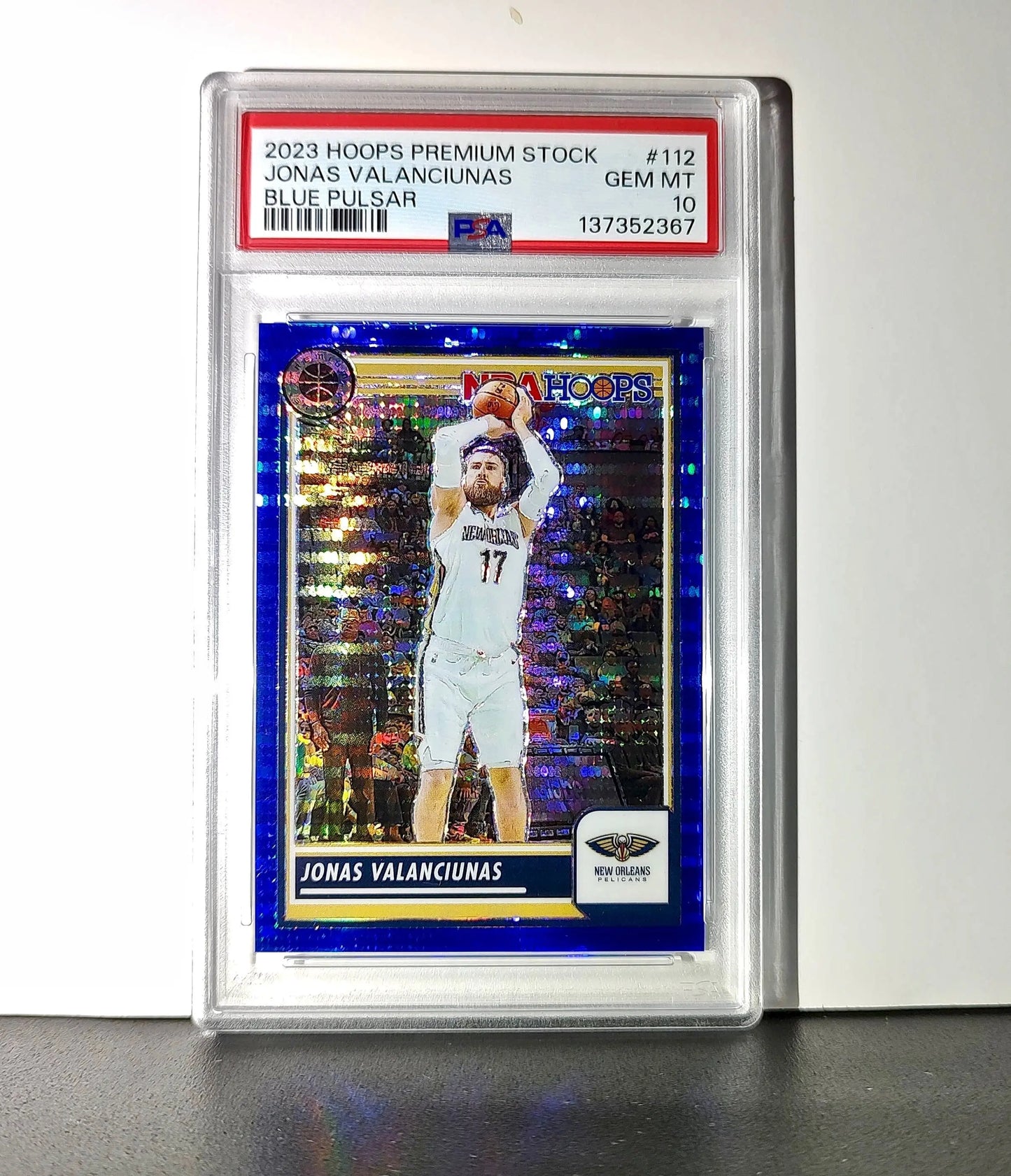 Jonas Valanciunas 2023 Panini Hoops Premium #112 40/75 Blue Pulsar PSA 10 Gem - Basketball Card Single