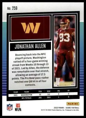 Jonathan Allen 2022 Score #259 Washington Commanders - Football Card Single