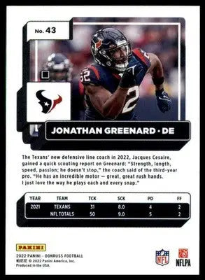 Jonathan Greenard 2022 Donruss #43 Houston Texans - Football Card Single