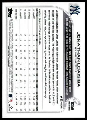 Jonathan Loaisiga 2022 Topps Update #US56 New York Yankees - Baseball Card Single