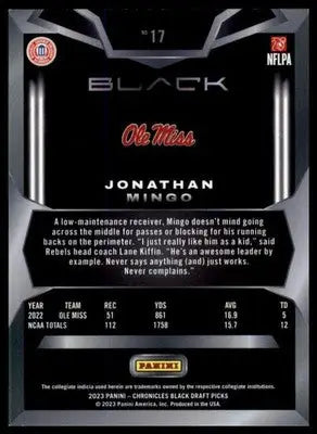 Jonathan Mingo 2023 Panini Chronicles Draft Picks Black #17 Ole Miss Rebels - Football Card Single