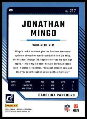Jonathan Mingo 2024 Donruss #217 Carolina Panthers - Football Card Single
