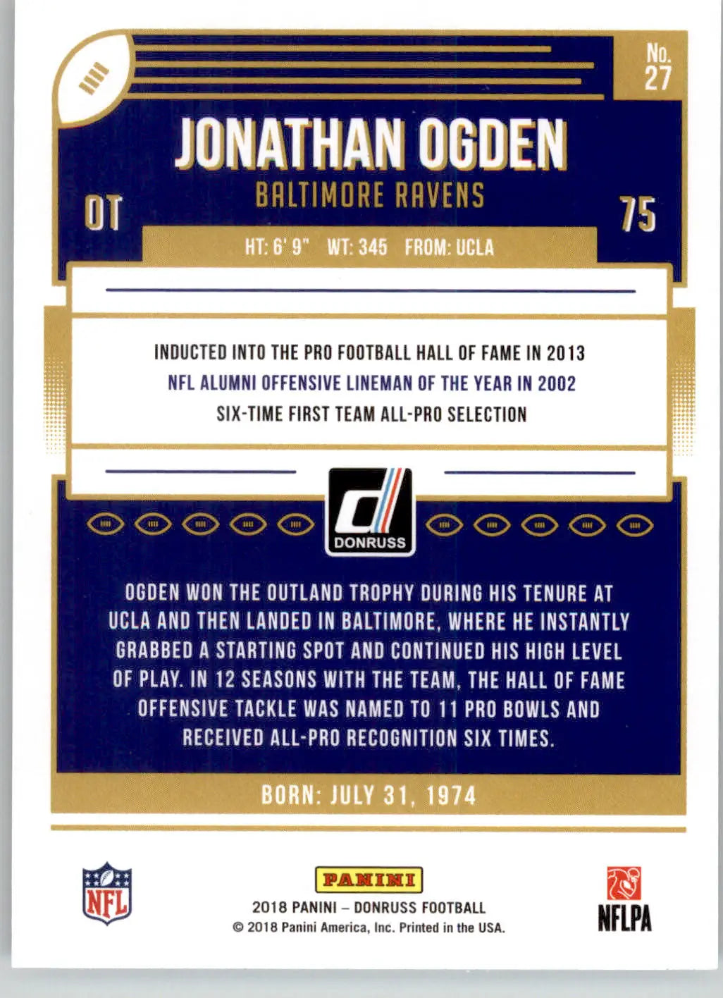 Jonathan Ogden - 2018 Donruss - #27 - Football