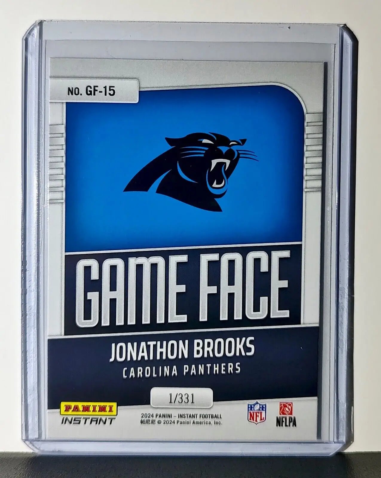 Jonathon Brooks 2024 Panini Game Face #15 NFL Rookie Card Panthers 1/331 - Football Card Single