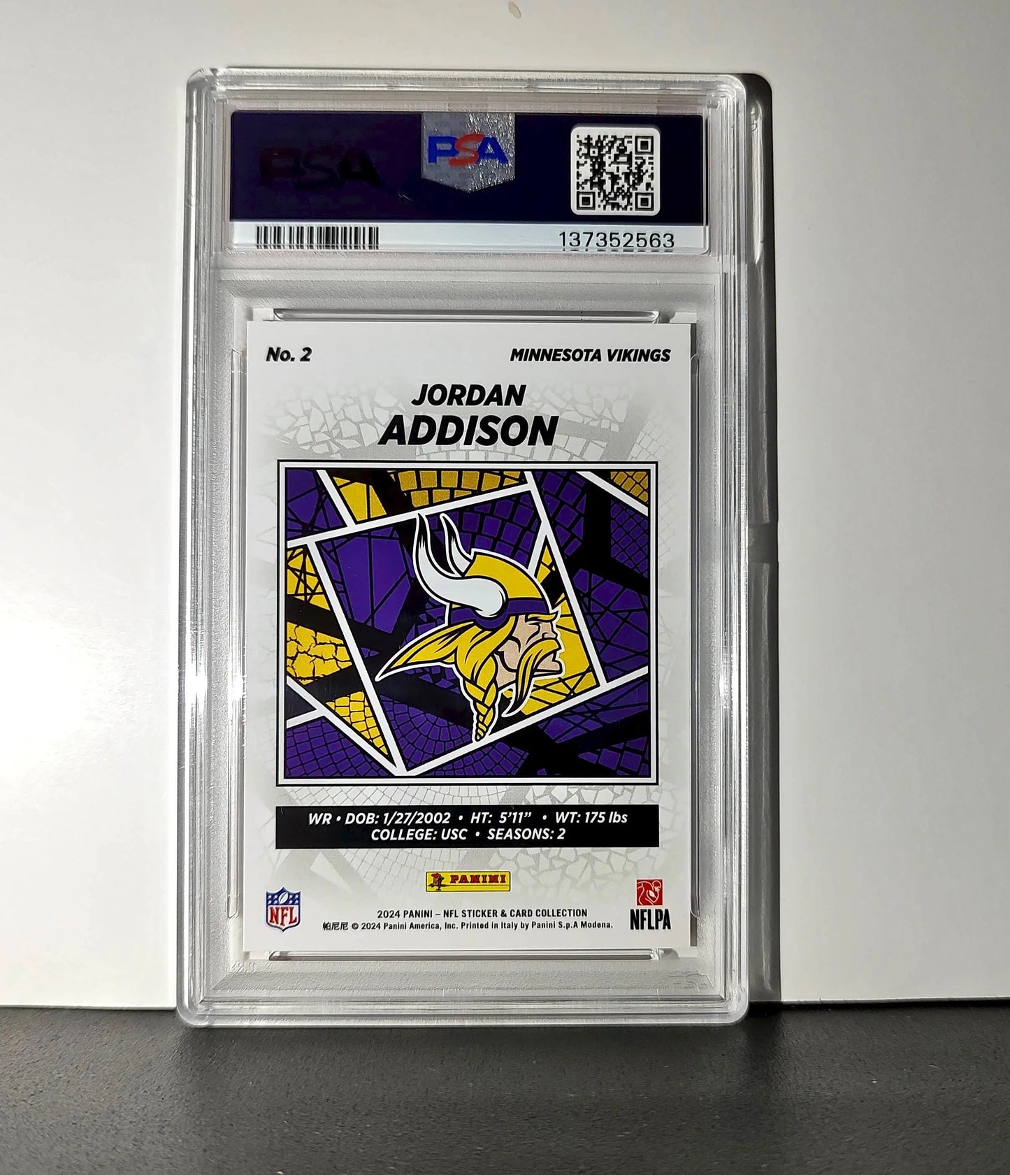 Jordan Addison 2024 Panini Sticker Collection 274/299 #2 Red Foil PSA 9 Mint