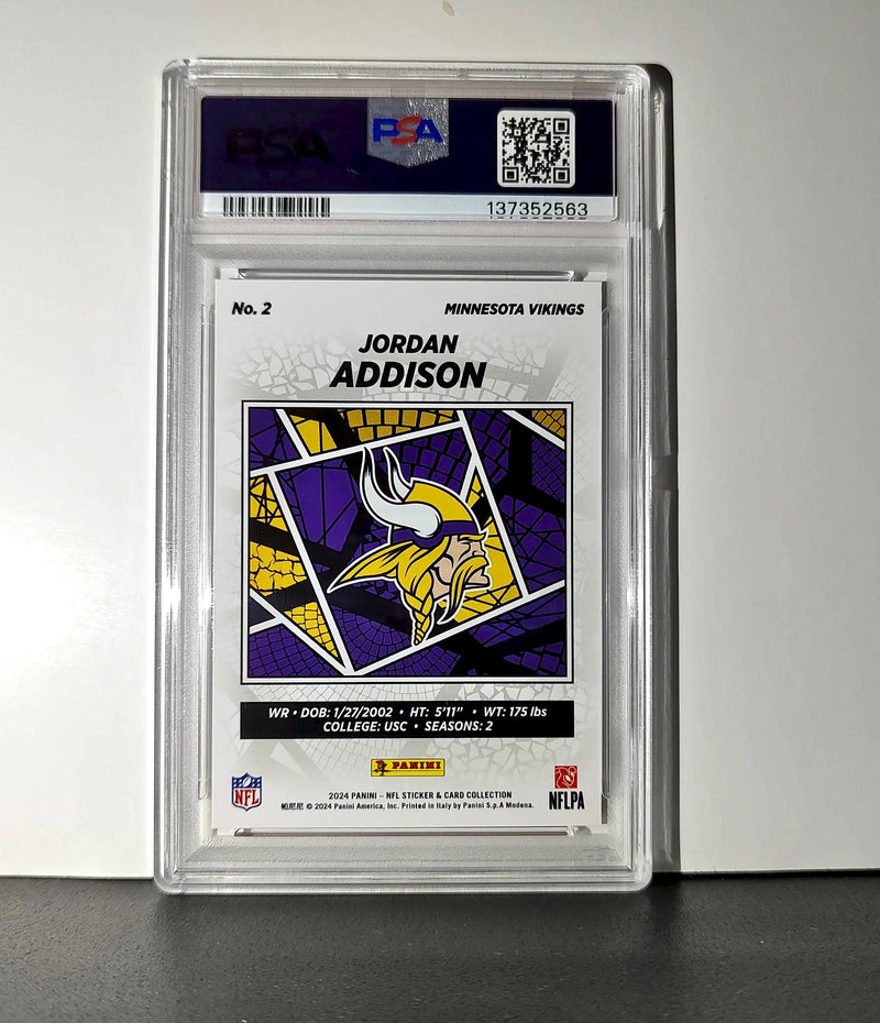 Jordan Addison 2024 Panini Sticker Collection 274/299 #2 Red Foil PSA 9 Mint
