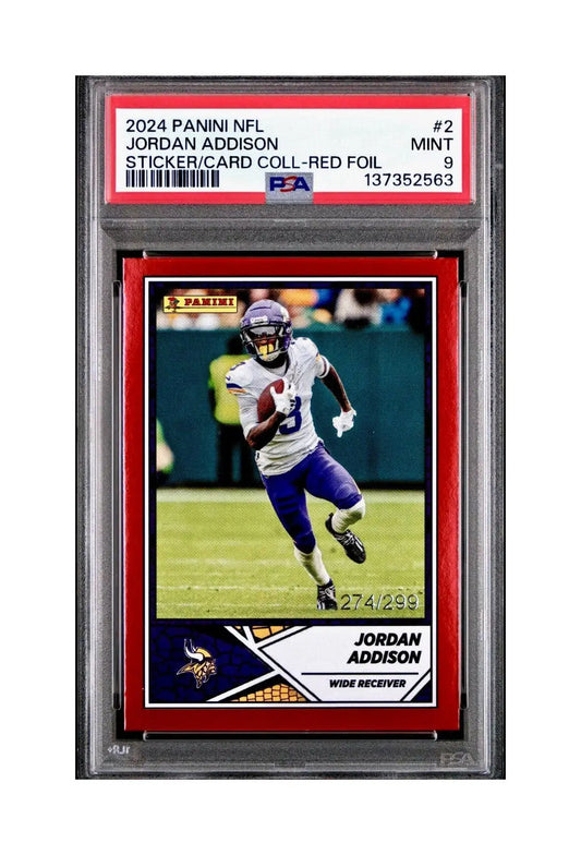Jordan Addison 2024 Panini Sticker Collection 274/299 #2 Red Foil PSA 9 Mint - Football Card Single
