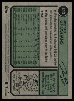 Jordan Groshans Rookie 2023 Topps Heritage #123 Miami Marlins - Baseball Card Single