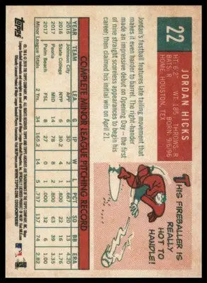 Jordan Hicks Rookie 2018 Topps Archives #22 St. Louis Cardinals - Baseball Card Single