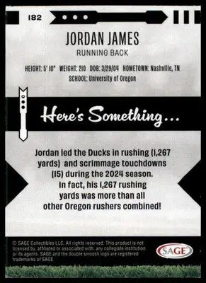 Jordan James 2025 SAGE HIT Blue #182 Oregon Ducks - Football Card Single