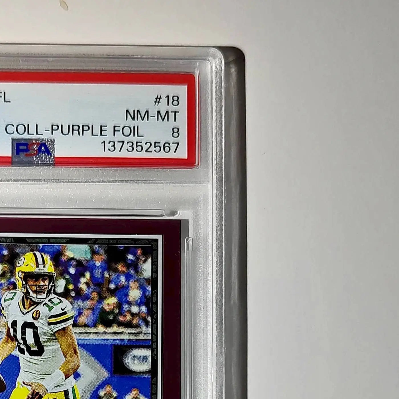 Jordan Love 2024 Panini Sticker Collection 024/099 #18 Purple Foil PSA 8 NM-MT - Football Card Single