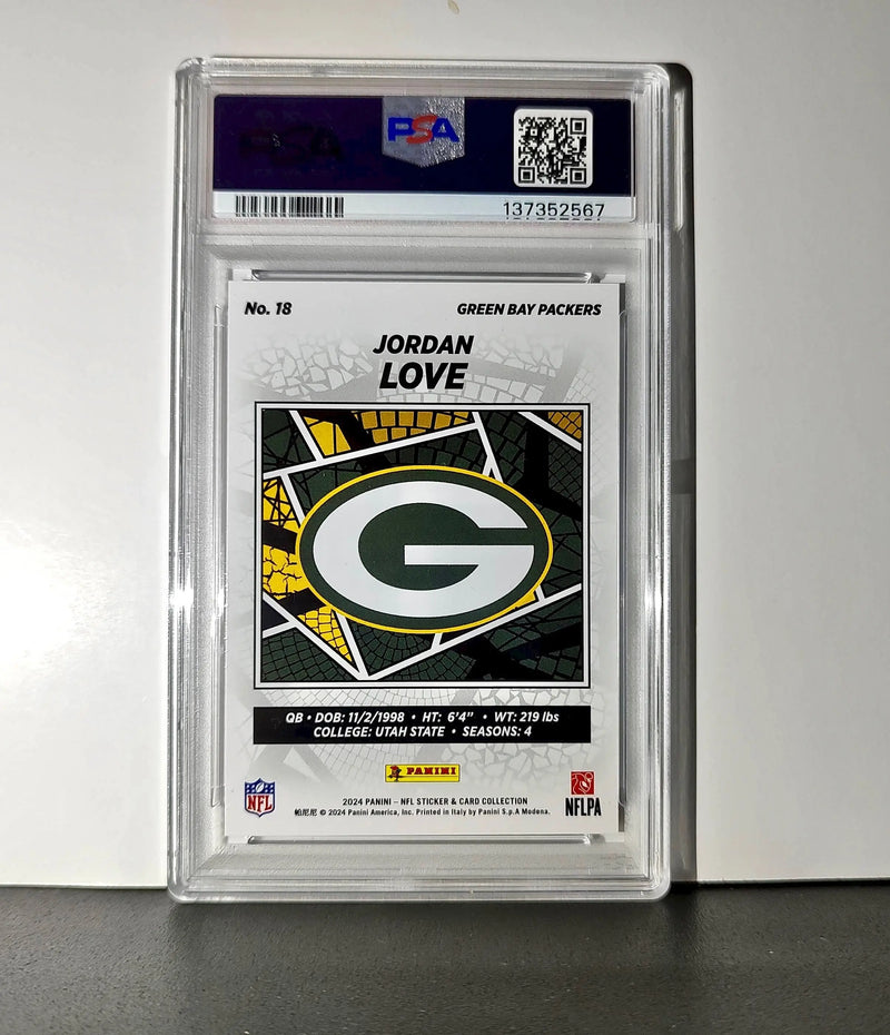 Jordan Love 2024 Panini Sticker Collection 024/099 #18 Purple Foil PSA 8 NM-MT