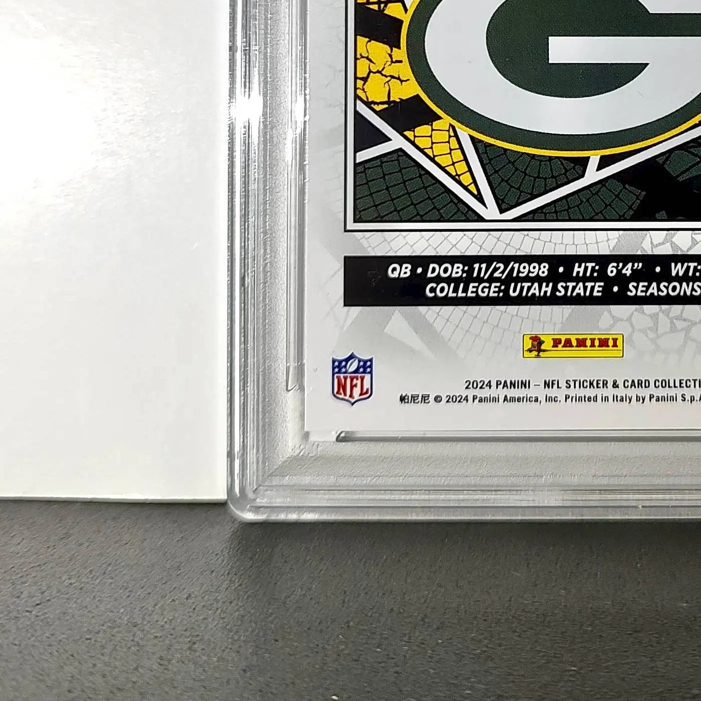 Jordan Love 2024 Panini Sticker Collection 024/099 #18 Purple Foil PSA 8 NM-MT - Football Card Single