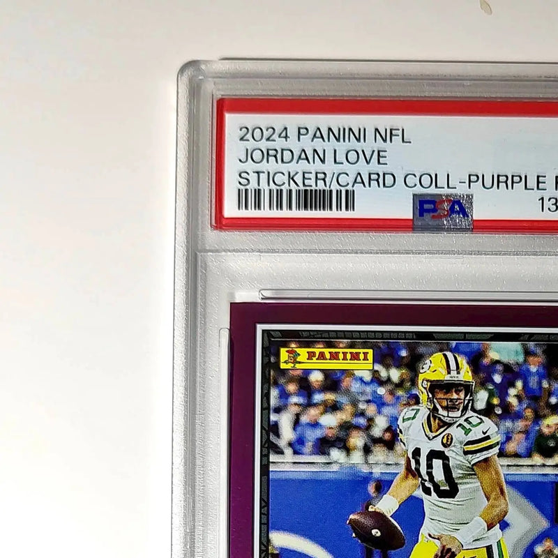 Jordan Love 2024 Panini Sticker Collection 024/099 #18 Purple Foil PSA 8 NM-MT